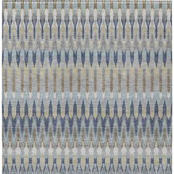 5' X 8' Taupe Navy Blue And Denim Blue Southwestern Washable Indoor Outdoor Area Rug