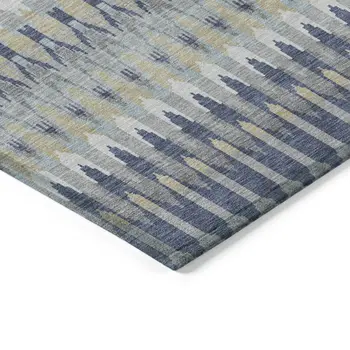 5' X 8' Taupe Navy Blue And Denim Blue Southwestern Washable Indoor Outdoor Area Rug