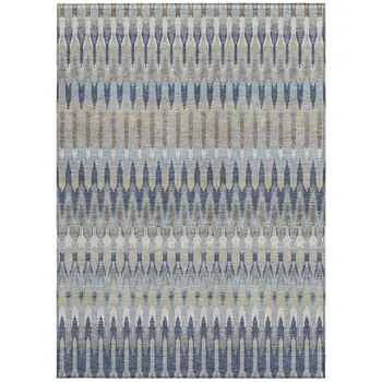 5' X 8' Taupe Navy Blue And Denim Blue Southwestern Washable Indoor Outdoor Area Rug