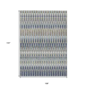 9' X 12' Taupe Navy Blue And Denim Blue Southwestern Washable Indoor Outdoor Area Rug