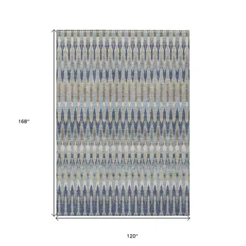 10' X 14' Taupe Navy Blue And Denim Blue Southwestern Washable Indoor Outdoor Area Rug