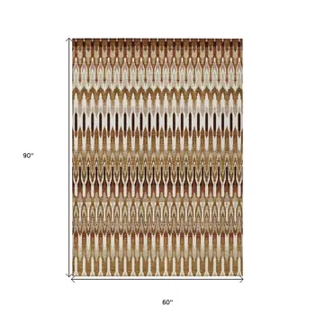 5' X 8' Terra Cotta Beige And Red Southwestern Washable Indoor Outdoor Area Rug