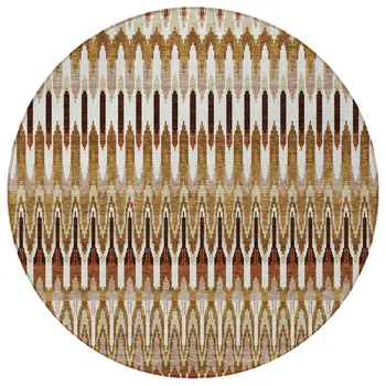 8' Terra Cotta Beige And Red Round Southwestern Washable Indoor Outdoor Area Rug