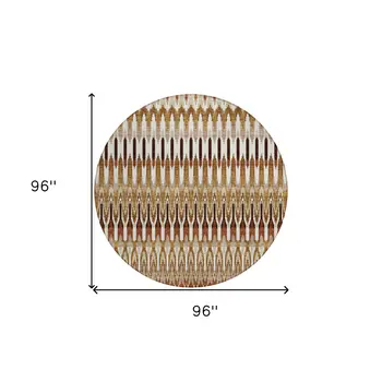 8' Terra Cotta Beige And Red Round Southwestern Washable Indoor Outdoor Area Rug