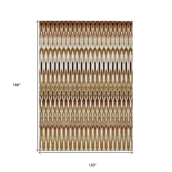 10' X 14' Terra Cotta Beige And Red Southwestern Washable Indoor Outdoor Area Rug