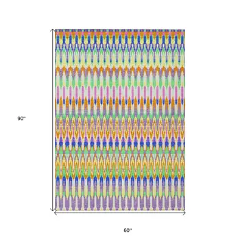 5' X 8' White Blue And Pink Southwestern Washable Indoor Outdoor Area Rug