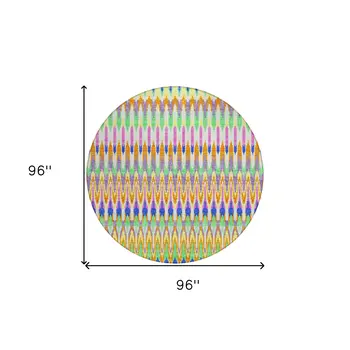 8' White Blue And Pink Round Southwestern Washable Indoor Outdoor Area Rug