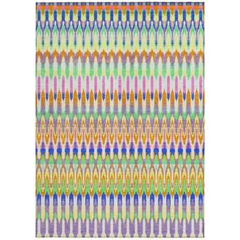 9' X 12' White Blue And Pink Southwestern Washable Indoor Outdoor Area Rug