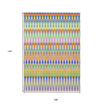 9' X 12' White Blue And Pink Southwestern Washable Indoor Outdoor Area Rug
