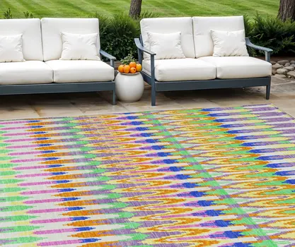 9' X 12' White Blue And Pink Southwestern Washable Indoor Outdoor Area Rug
