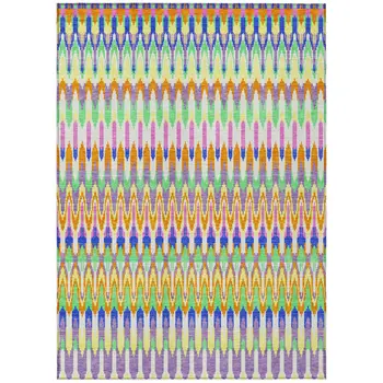 9' X 12' White Blue And Pink Southwestern Washable Indoor Outdoor Area Rug