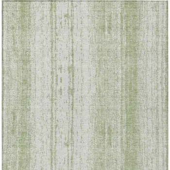 5' X 8' Artichoke Green And Ivory Striped Washable Indoor Outdoor Area Rug