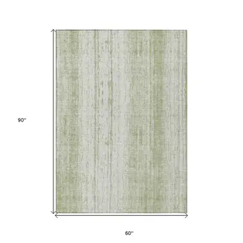 5' X 8' Artichoke Green And Ivory Striped Washable Indoor Outdoor Area Rug
