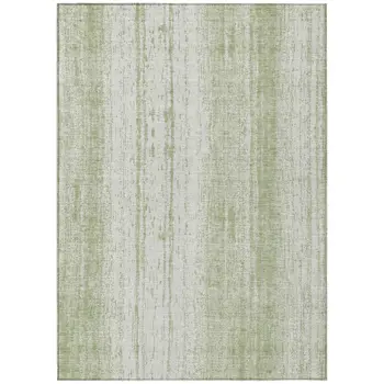 5' X 8' Artichoke Green And Ivory Striped Washable Indoor Outdoor Area Rug