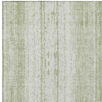 5' X 8' Artichoke Green And Ivory Striped Washable Indoor Outdoor Area Rug