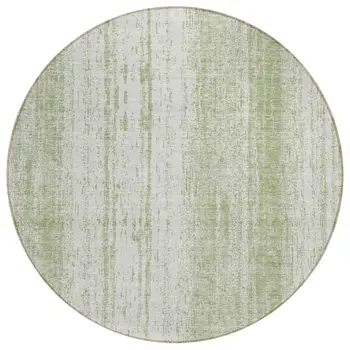 8' Artichoke Green And Ivory Round Striped Washable Indoor Outdoor Area Rug