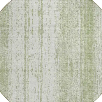 8' Artichoke Green And Ivory Round Striped Washable Indoor Outdoor Area Rug