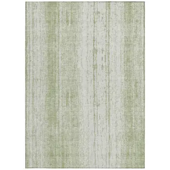 9' X 12' Artichoke Green And Ivory Striped Washable Indoor Outdoor Area Rug