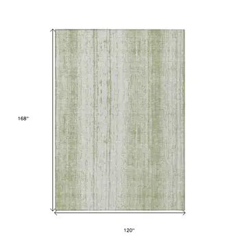 10' X 14' Artichoke Green And Ivory Striped Washable Indoor Outdoor Area Rug