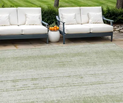 10' X 14' Artichoke Green And Ivory Striped Washable Indoor Outdoor Area Rug