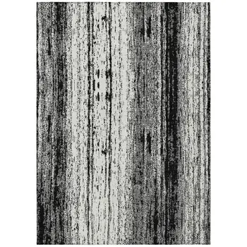 3' X 5' Black And Ivory Striped Washable Indoor Outdoor Area Rug