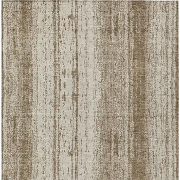 3' X 5' Brown And Ivory Striped Washable Indoor Outdoor Area Rug