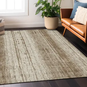 3' X 5' Brown And Ivory Striped Washable Indoor Outdoor Area Rug