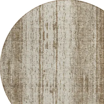 8' Brown And Ivory Round Striped Washable Indoor Outdoor Area Rug