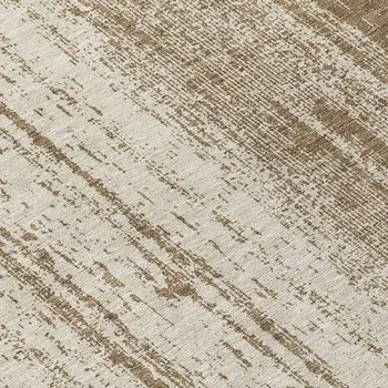 8' Brown And Ivory Round Striped Washable Indoor Outdoor Area Rug