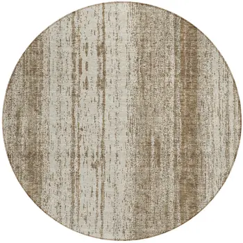 8' Brown And Ivory Round Striped Washable Indoor Outdoor Area Rug