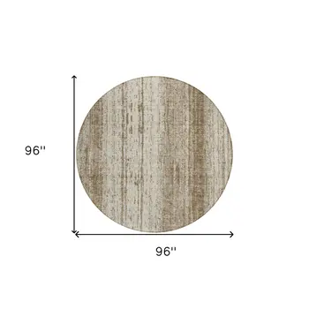 8' Brown And Ivory Round Striped Washable Indoor Outdoor Area Rug