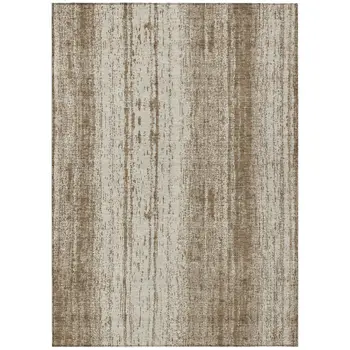 8' X 10' Brown And Ivory Striped Washable Indoor Outdoor Area Rug
