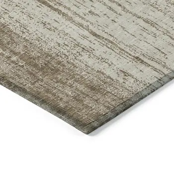8' X 10' Brown And Ivory Striped Washable Indoor Outdoor Area Rug