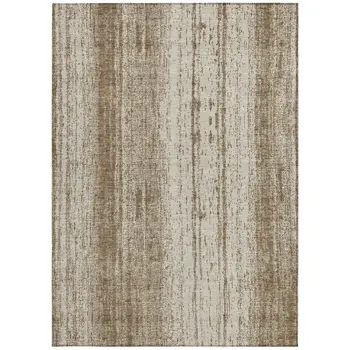 9' X 12' Brown And Ivory Striped Washable Indoor Outdoor Area Rug