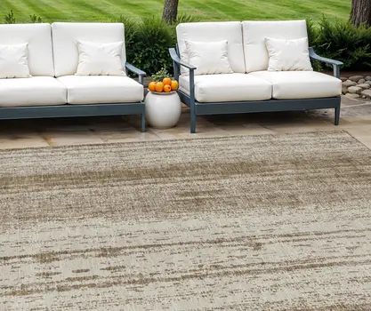 10' X 14' Brown And Ivory Striped Washable Indoor Outdoor Area Rug