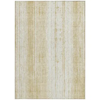 3' X 5' Gold And Ivory Striped Washable Indoor Outdoor Area Rug
