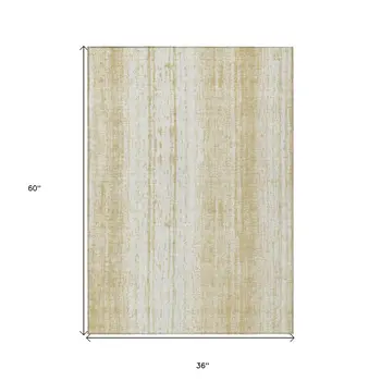3' X 5' Gold And Ivory Striped Washable Indoor Outdoor Area Rug
