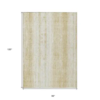 8' X 10' Gold And Ivory Striped Washable Indoor Outdoor Area Rug