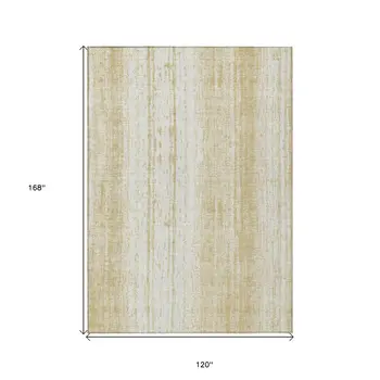 10' X 14' Gold And Ivory Striped Washable Indoor Outdoor Area Rug