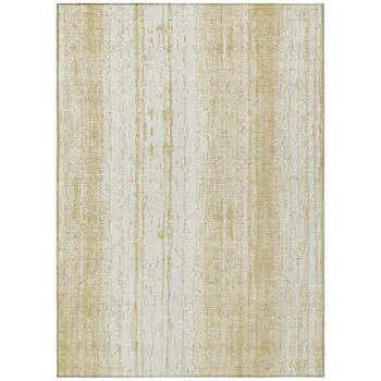10' X 14' Gold And Ivory Striped Washable Indoor Outdoor Area Rug