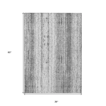 3' X 5' Gray And Ivory Striped Washable Indoor Outdoor Area Rug
