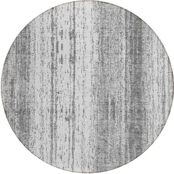 8' Gray And Ivory Round Striped Washable Indoor Outdoor Area Rug