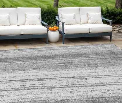 8' X 10' Gray And Ivory Striped Washable Indoor Outdoor Area Rug