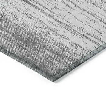 10' X 14' Gray And Ivory Striped Washable Indoor Outdoor Area Rug