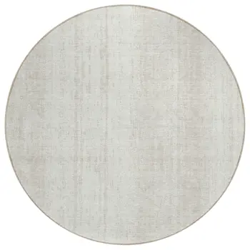 8' Ivory And Beige Round Striped Washable Indoor Outdoor Area Rug