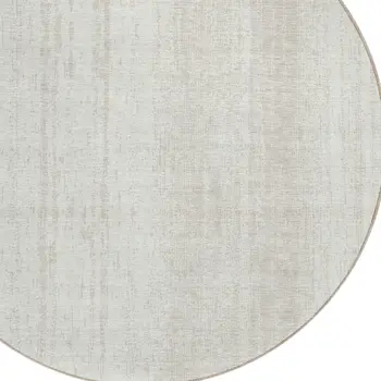 8' Ivory And Beige Round Striped Washable Indoor Outdoor Area Rug