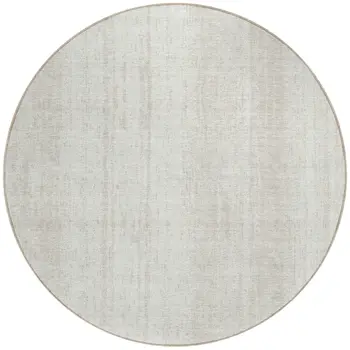 8' Ivory And Beige Round Striped Washable Indoor Outdoor Area Rug