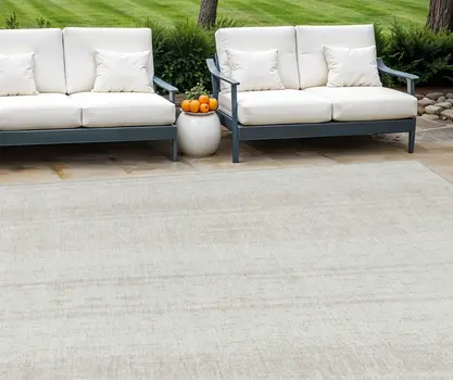 10' X 14' Ivory And Beige Striped Washable Indoor Outdoor Area Rug