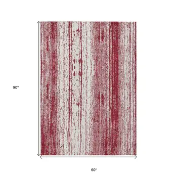 5' X 8' Merlot And Ivory Striped Washable Indoor Outdoor Area Rug