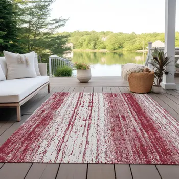 5' X 8' Merlot And Ivory Striped Washable Indoor Outdoor Area Rug